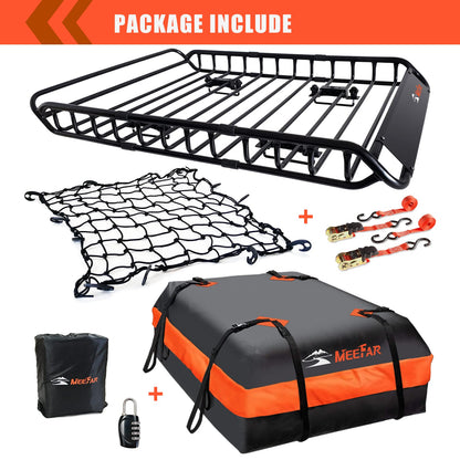 Roof Rack Carrier Carrier Basket 51"*36"*5"+Waterproof Bag 15 Cubic Feet(44"*34"*17"),and Cargo Net with Attachment Hooks,Ratchet Straps.200 Lbs Capacity,Universal Rooftop Large Size Roof Rack