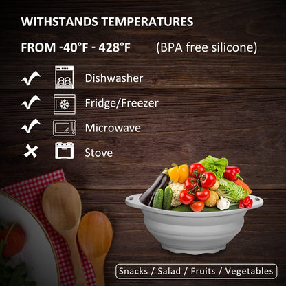 Collapsible Silicone Salad Bowl 61oz Camping Bowl Outdoor Hiking Travel Durable Bowl for Storage and Mixing Food-Grade Silicone Food Storage Container 1 Pack (Grey)