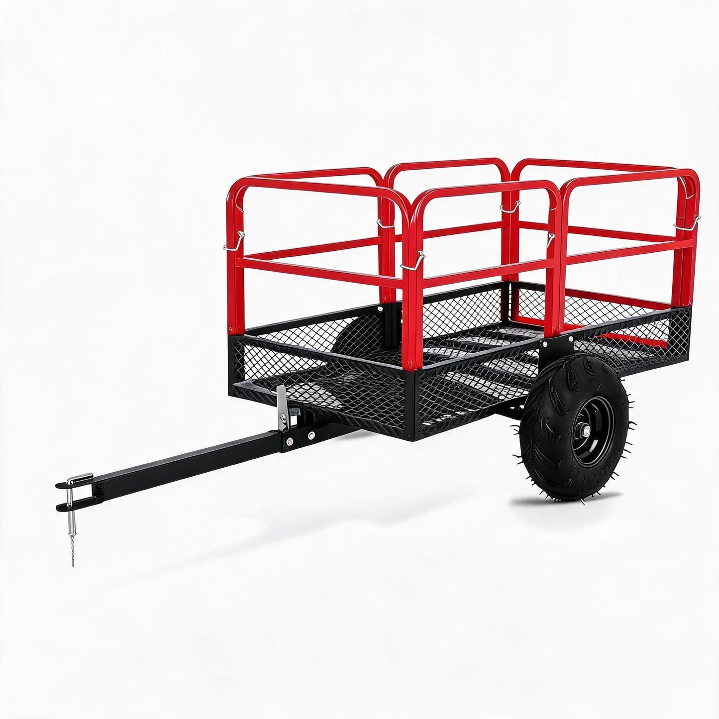 Garvee ATV Trailer Garden Dump Cart Tow Behind, 1500 LBS 22 Cubic Feet Heavy Duty Steel Pull Behind Yard Wagon Cart with 2 Wheels, for Lawn Mower Tractor, ATV, UTV, Red