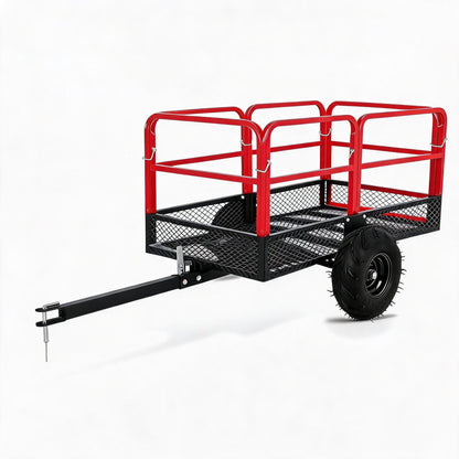 Garvee ATV Trailer Garden Dump Cart Tow Behind, 1500 LBS 22 Cubic Feet Heavy Duty Steel Pull Behind Yard Wagon Cart with 2 Wheels, for Lawn Mower Tractor, ATV, UTV, Red