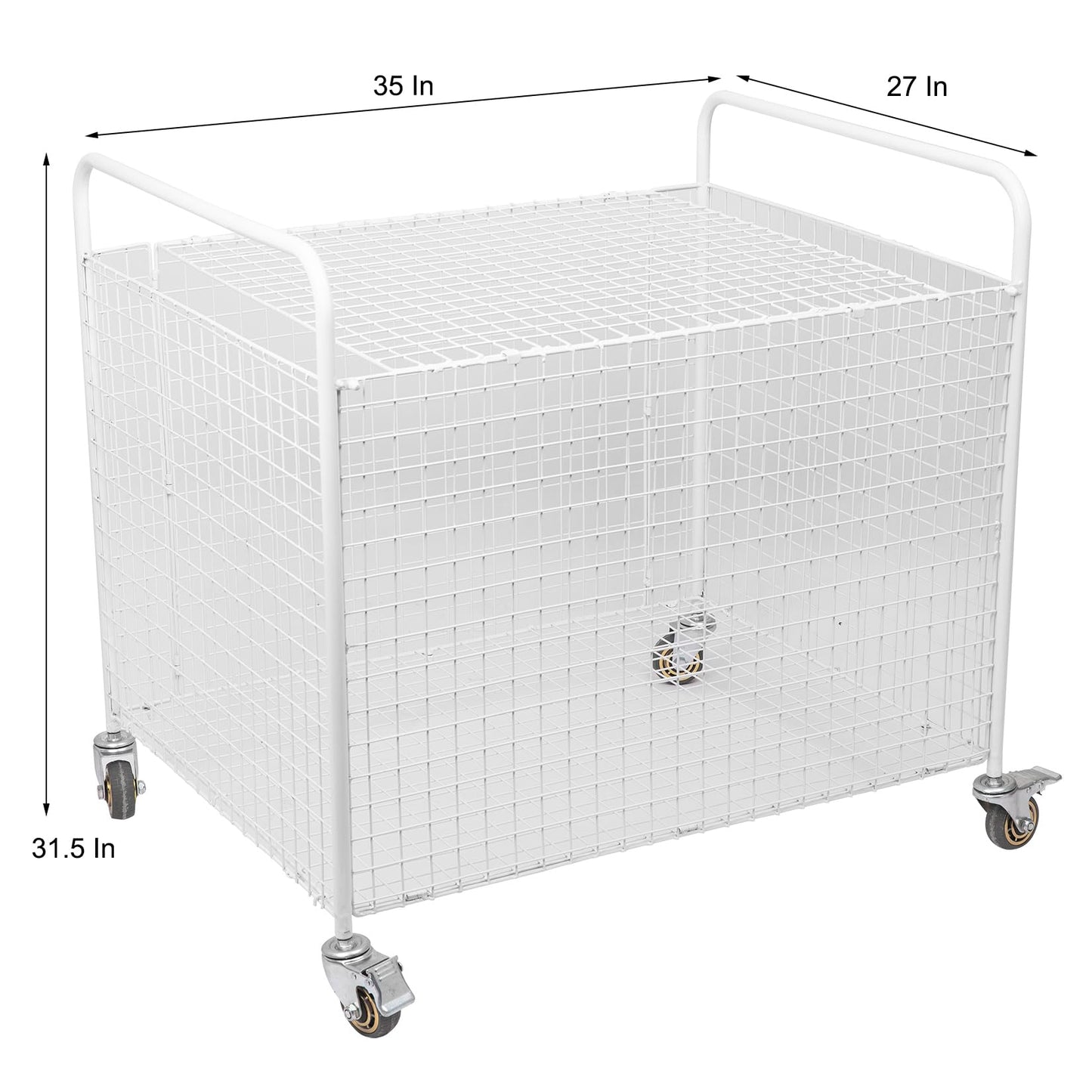 ExoLiry Metal Basketball Rolling Cart Sports Equipment Storage Wheel Basket White Athletic Portable Lockable Cage Raised Handle Gym Home Garage School Court Field Football Soccer Ball Volleyball Bat