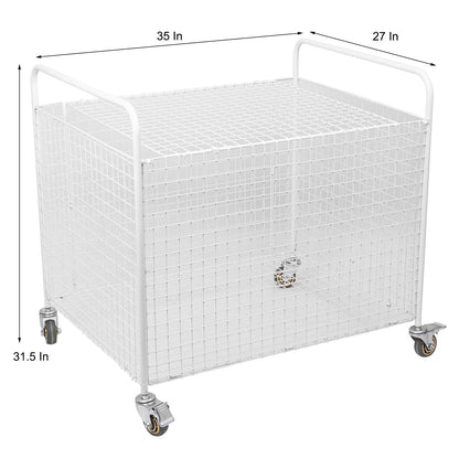 ExoLiry Metal Basketball Rolling Cart Sports Equipment Storage Wheel Basket White Athletic Portable Lockable Cage Raised Handle Gym Home Garage School Court Field Football Soccer Ball Volleyball Bat