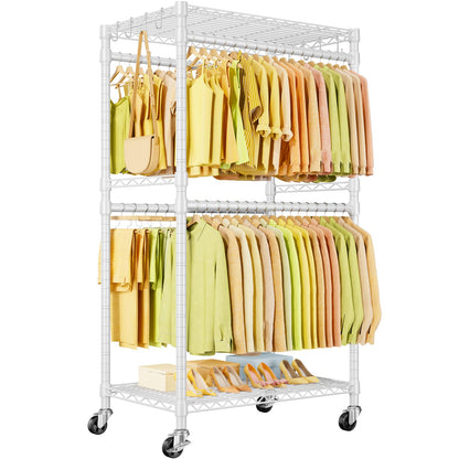 ULIFHOME P4 Rolling Clothes Rack Heavy Duty, Clothing Racks for Hanging Clothes, Freestanding Garment Racks with Wheels, Metal Portable Closet Rack 35.5''W × 20.5''D × 80.5''H, Max Load 560Lbs, White