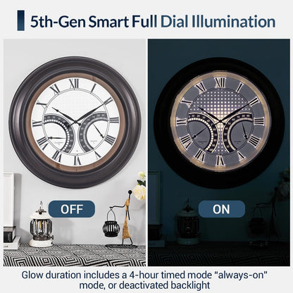 ANDY STAR 24 Inch Outdoor Clocks Waterproof,Large Outdoor Wall Clocks for Patio with Thermometer, Weatherproof Illuminated Clock Battery Operated with Thermometer&Hygrometer,Oil Rubbed Bronze Black