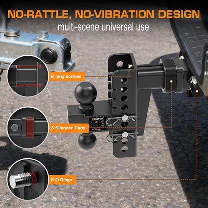 2026 Vullteeon Adjustable Trailer Hitch, Heavy Duty Drop Hitch for 2.5 Inch Receiver, 6 Inch Tow Hitch, 2" & 2-5/16" Ball Hitches for Trucks, 22,000 LBS GTW, Trailer Hitches with Slot-fit Design