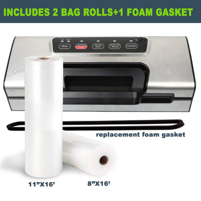Potane Precision Vacuum Machine,Pro Food Sealer with Built-in Cutter and Bag Storage(Up to 20 Feet Length), Both Auto Manual Options,2 Modes,Includes 2 Bag Rolls 11”x16’ and 8”x16’,Compact Design