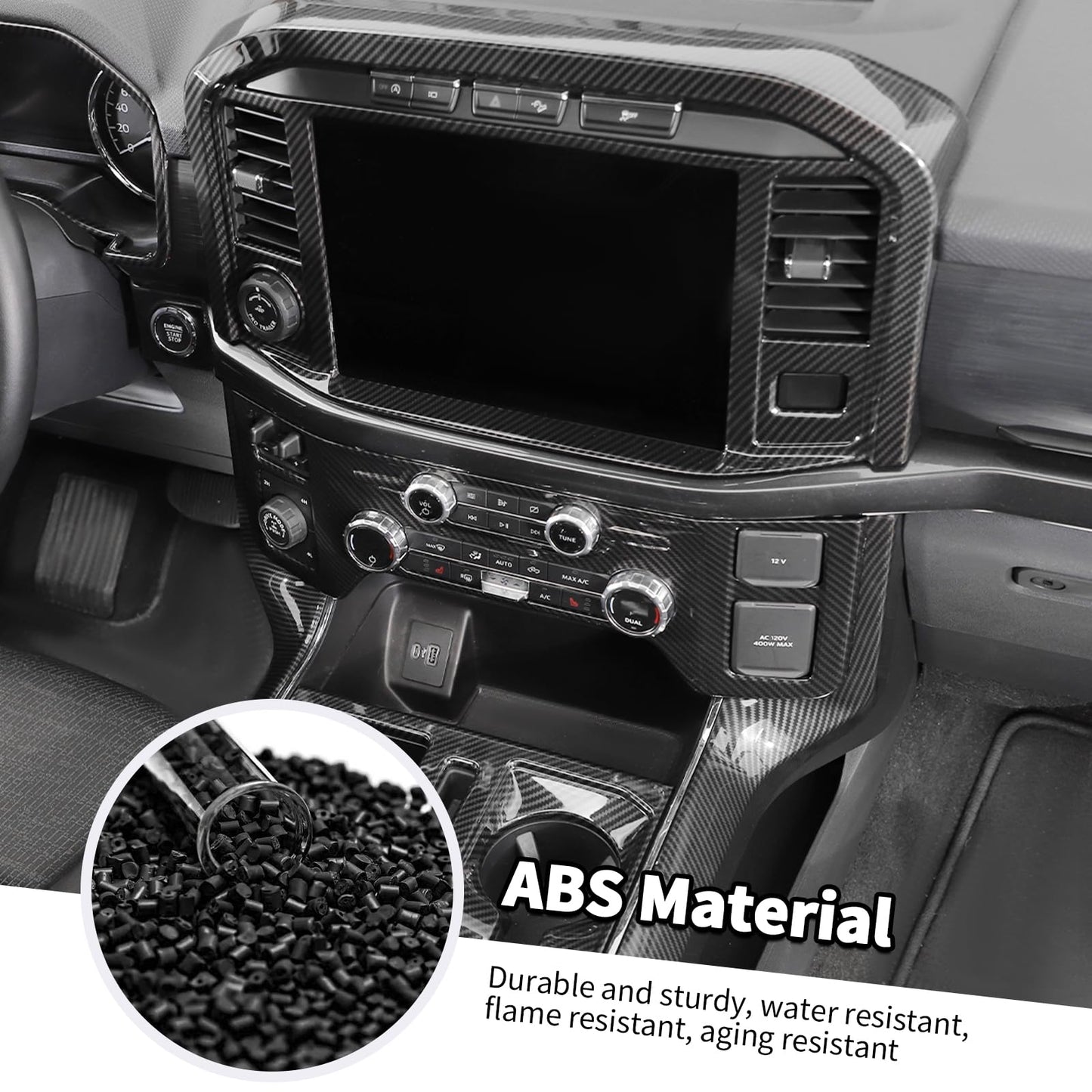 Jimen Compatible with Ford F150 2021-2024, 11PCS Interior Trim Kits - Navigation Panel, Dashboard Cover, Air Vent Trim, Gear Shift Frame (Carbon Fiber)