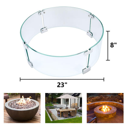 vchin Fire Pit Wind Guard, 23" Glass Wind Guard for Fire Pit Round Table, Made of Clear Tempered Glass Set with Assembly Instructions