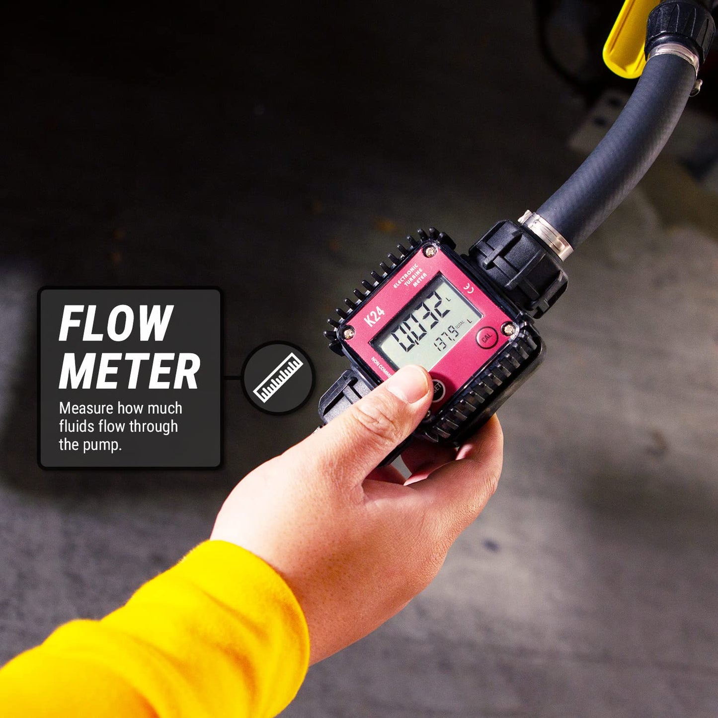 TERA PUMP - Telescopic 12V Electric Drum Pump (16 Liters/Min) 55-Gallon Pump with K24 Precise Flow Meter for Gas/Diesel / E15 - E85 / DEF/Kerosene with Filtered Intake