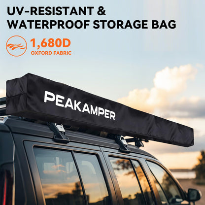 Peakamper 270 Awning Free Standing w/LED Light, 108 sq ft Shelter Car Side 270 Degree Awning, UV50+ Waterproof Wind Resistant for SUV Van Truck Vehicle, Passenger Side
