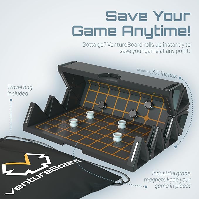 VENTUREBOARD GO 9x9 6 Inches Magnetic Unique GO Set Board Game - Folding Board Portable Travel GO Board Game Pieces - (Black/Grey)