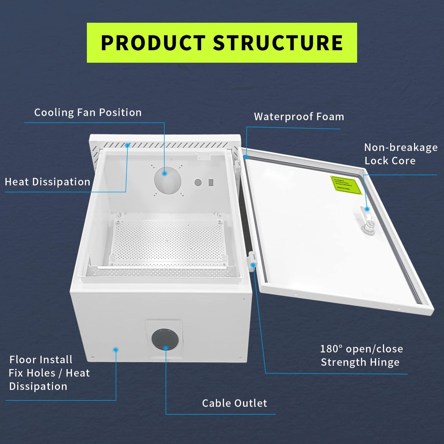Metal Outdoor Enclosure with Rain Hood Electrical Box Weatherproof WiFi/Network Enclosure Breaker Box with Fan-Vent Design Cable Project Cabinet with Mounting Track Hole in Back 16X20X10