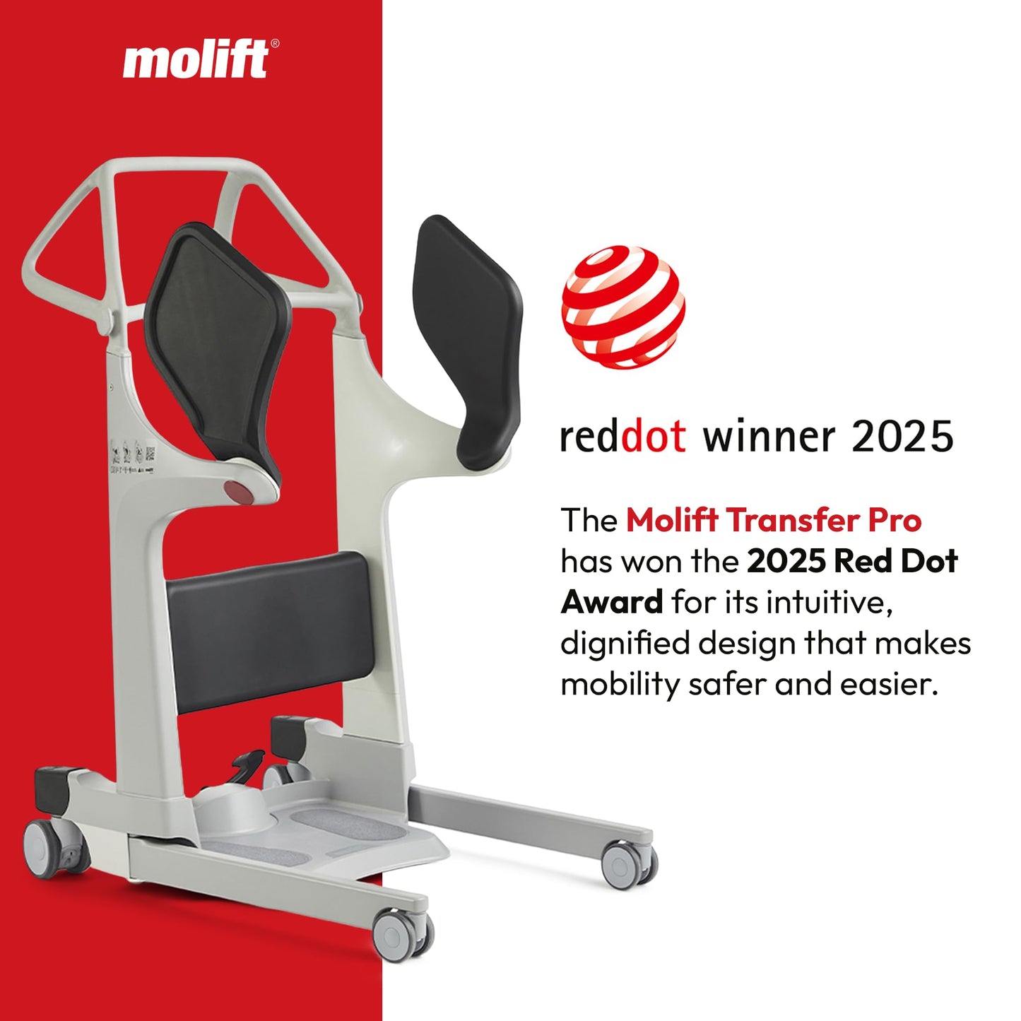 Molift Transfer Pro Hospital-Grade Stand Assist Lift, Manual Sit to Stand Lift for Elderly & Disabled, 440lb Capacity, 2025 Red Dot Award Winner, Professional Rehab & Home Care Seated Transfer Assist