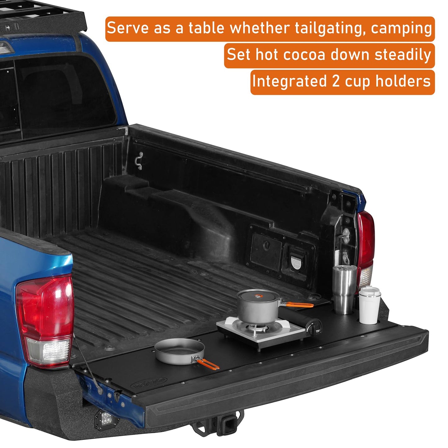 Hooke Road Tacoma Flat Tailgate Cover Panel Table Plate Pad for 2005-2023 Toyota Tacoma 2nd 3rd Gen, Tail Gate Camping Cutting Board - Black