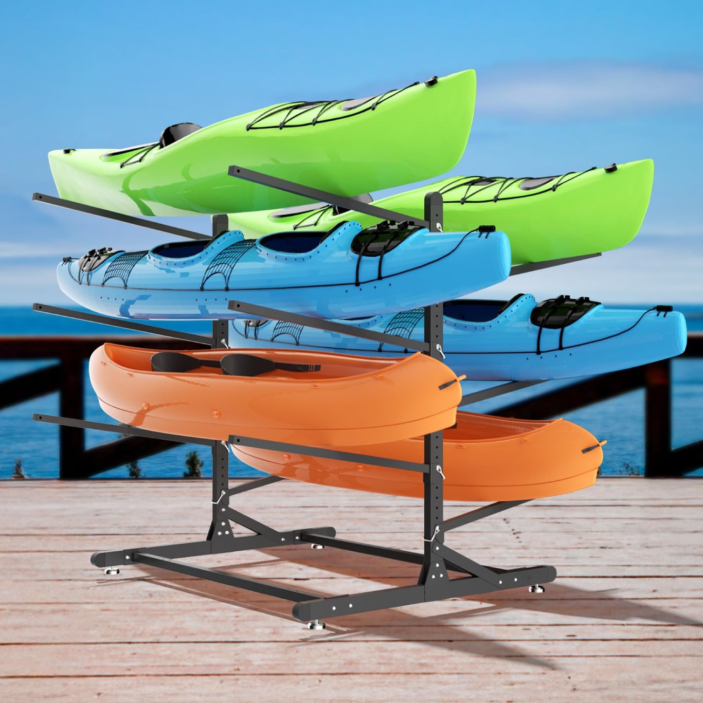 LNEUIE Kayak Storage Rack, Heavy Duty Kayak Rack for Garage, 6 Level Adjustable Kayak Stand Holds Up to 600 lbs for Kayaks, Paddleboards, Surfboards, Indoor Outdoor Kayak Holder(6 Kayaks)