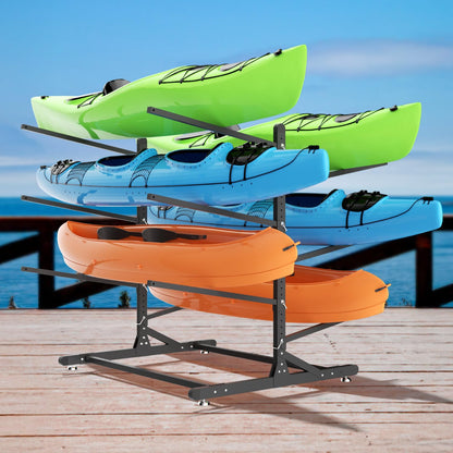 LNEUIE Kayak Storage Rack, Heavy Duty Kayak Rack for Garage, 6 Level Adjustable Kayak Stand Holds Up to 600 lbs for Kayaks, Paddleboards, Surfboards, Indoor Outdoor Kayak Holder(6 Kayaks)