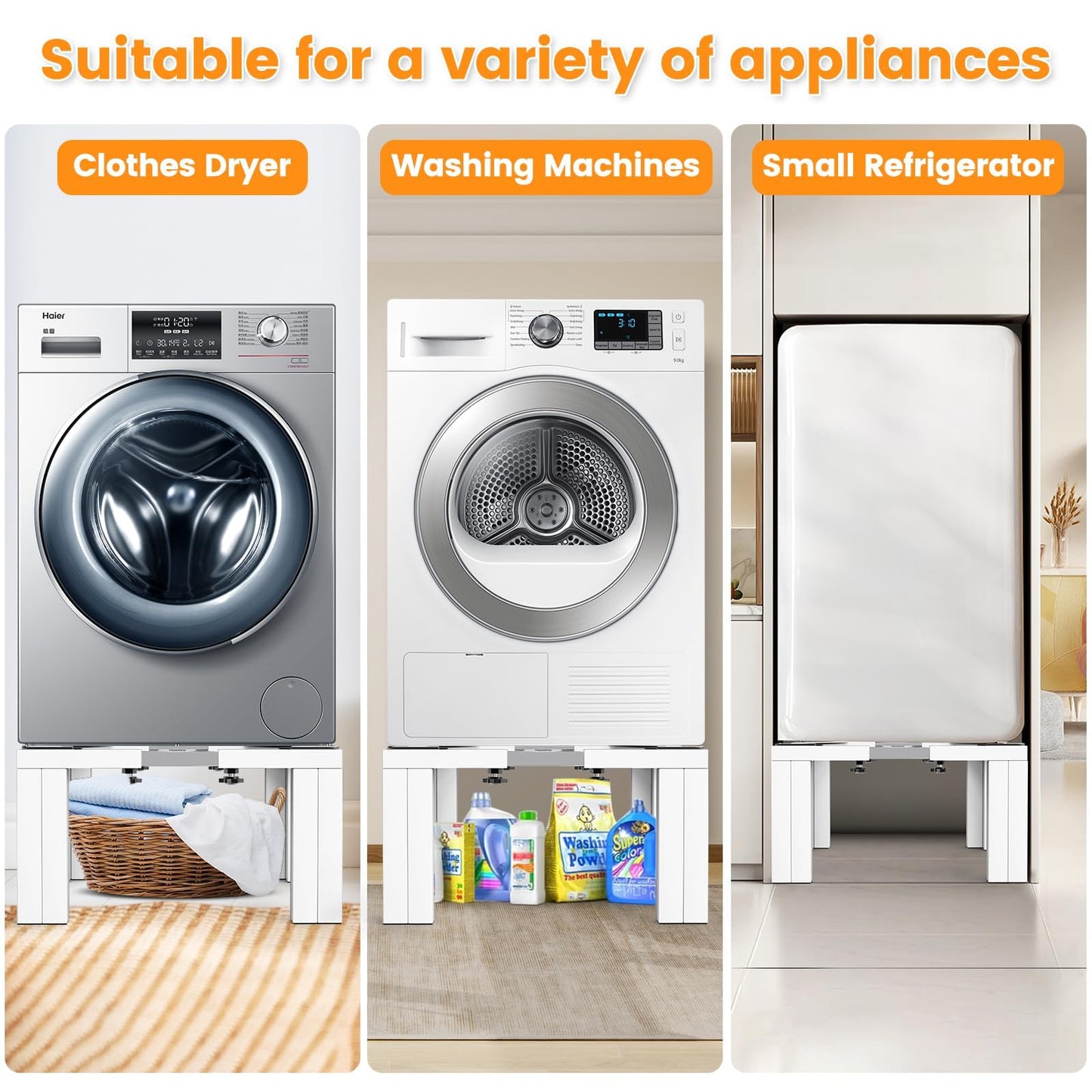 sugitek Full Size Laundry Pedestal Washer and Dryer Pedestals, Universal Fit 1100lbs Capacity Adjustable Washing Machine Stand, Dryer Base Platform Heavy Duty Mini Fridge Stand(Pearl White)