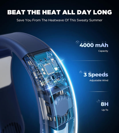 AJJFOFBB Neck Fan, 1s Fast Cooling Neck Cooler with Dual Ceramic Plates, 8H Long Runtime, 180° Adjustable Lightweight Bladeless Portable Personal Fan, Quiet Cooling for Outdoor Travel Camping Gym