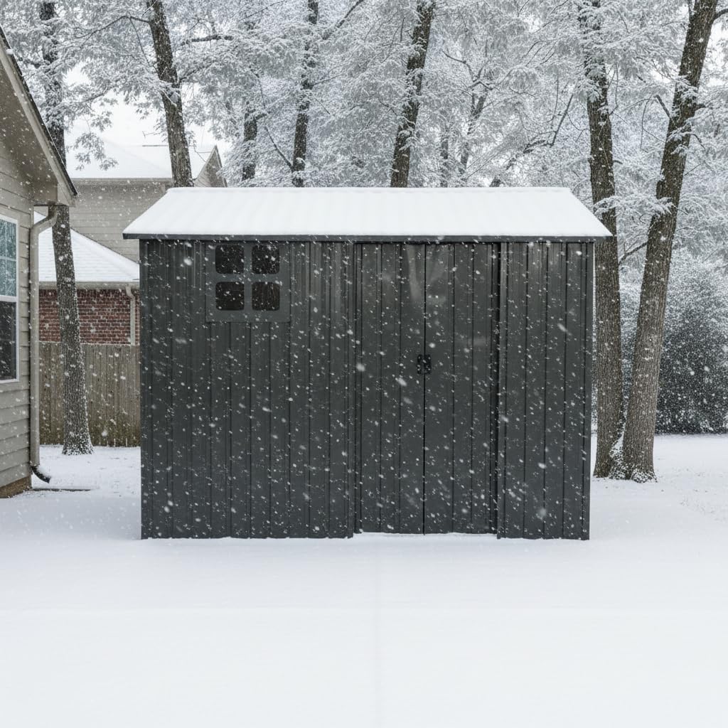 KEIKI 8x6 FT Galvanized Steel Shed with Sliding Door, Heavy Duty Metal Outdoor Storage Tool Shed Waterproof Rust Resistant Weatherproof Vented Window for Backyard Garden Patio, Black