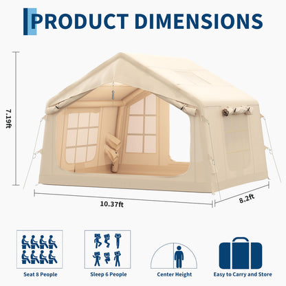 Garvee Inflatable Tents for Camping, Easy Setup Inflatable Hot Tent with Skylight & Stove Jack, Blow Up Tent with Pump, Waterproof Oxford Air Glamping Tents for Adult 6-8 Person