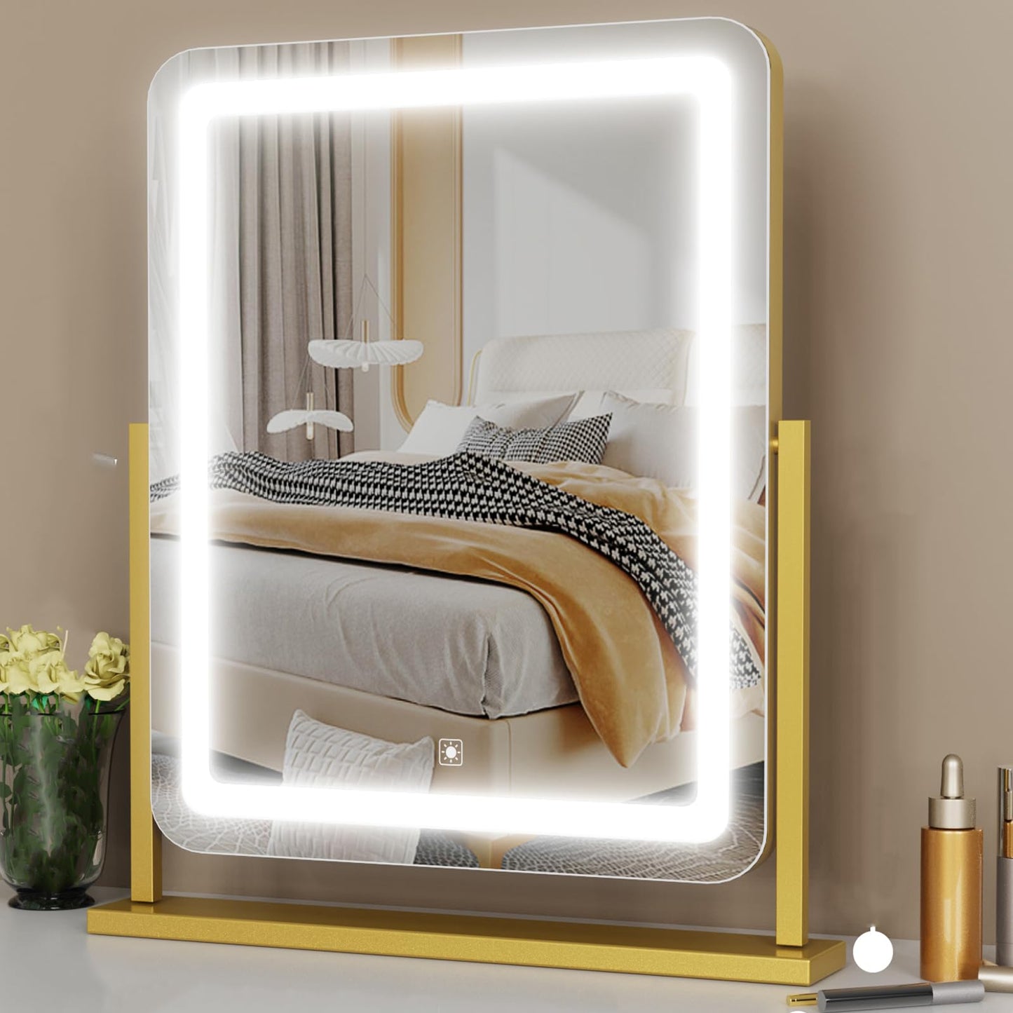 Makeup Vanity Mirror with Lights 15.2" Large LED Lighted Mirror, Hollywood Make Up Mirror with Lighting for Bedroom Tabletop, Smart Touch,Detachable 10X Magnification 360° Rotation, (White)