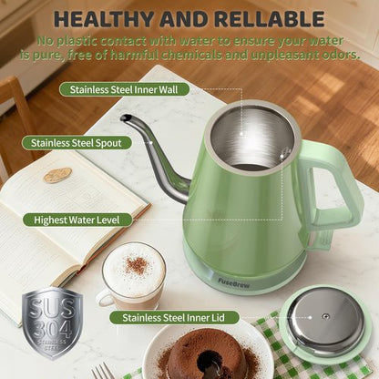Gooseneck Electric Kettle(0.8L),1200 Watts Fast Boiling,Stainless Steel BPA Free,Automatic Shut Off,Pour Over Kettle for Small Kitchen,RV,Trip,Coffee & Tea- Green