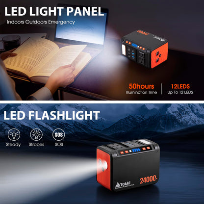 Takki 88.8Wh Portable Power Station Peak 120W Lithium Battery Small Generator Power Bank with 110V AC Outlet Battery Backup for Camping Home Use Emergency(Solar Panel Optional)