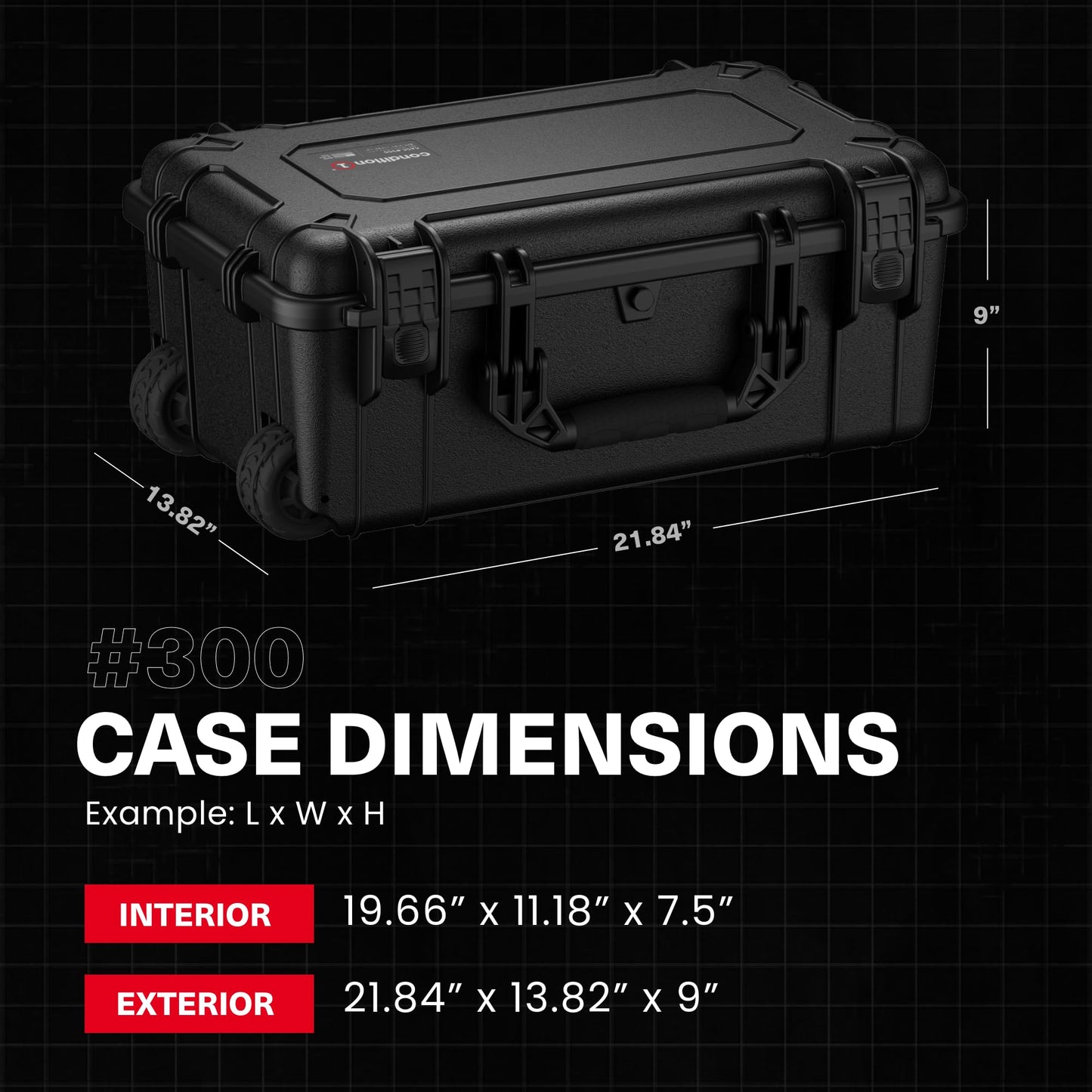 Condition 1 22" Large Rolling Lockable Hard Storage Case with Foam, Model 300, Waterproof Protective Box for Camera, Tactical, Scientific Gear, Made in USA, 21.84"x13.82"x9", Blue