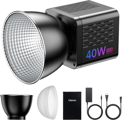 ULANZI 40W Pro RGB Portable LED Video Light w Adapter, 3400mAh Mini COB Continuous Handheld Spotlight, Ulanzi LA03 Quick Adjustment Handheld Light Stand Grip with 1/4" Screw for COB Light