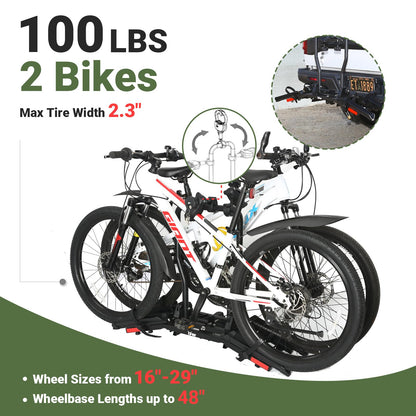 Sport X Hitch Bike Rack, Hitch Bicycle Car Rack for 2 Bikes, Anti-Wobble Locking Tilting Folding Bike Rack with 1¼/2 Inch Receiver for Cars SUVs Trucks, Bike Carrier Platform Fits 16''-29'' Bikes