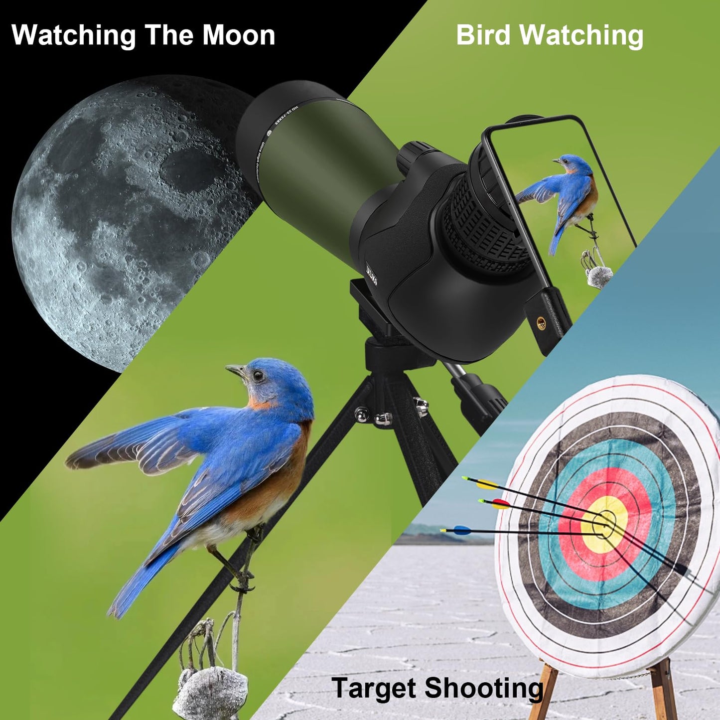 LULOLO 30-90x92 UHD Spotting Scope with Tripod Carrying Bag & Upgraded Phone Adapter - Super Bright BAK4 Prism Waterproof Spotting Scopes for Target Shooting, Hunting, Bird Watching