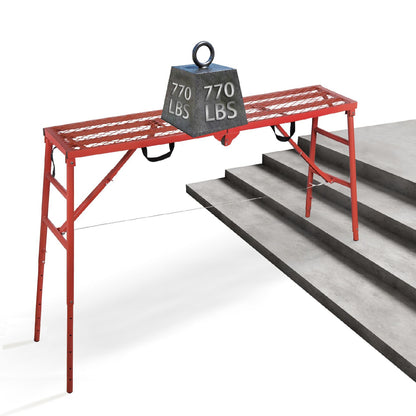 LEADALLWAY Scaffolding Platform 770 Lbs Capacity 70(L) x15(W) x33(H) Folding Adjustable Portable Work Platform Ladder,Red