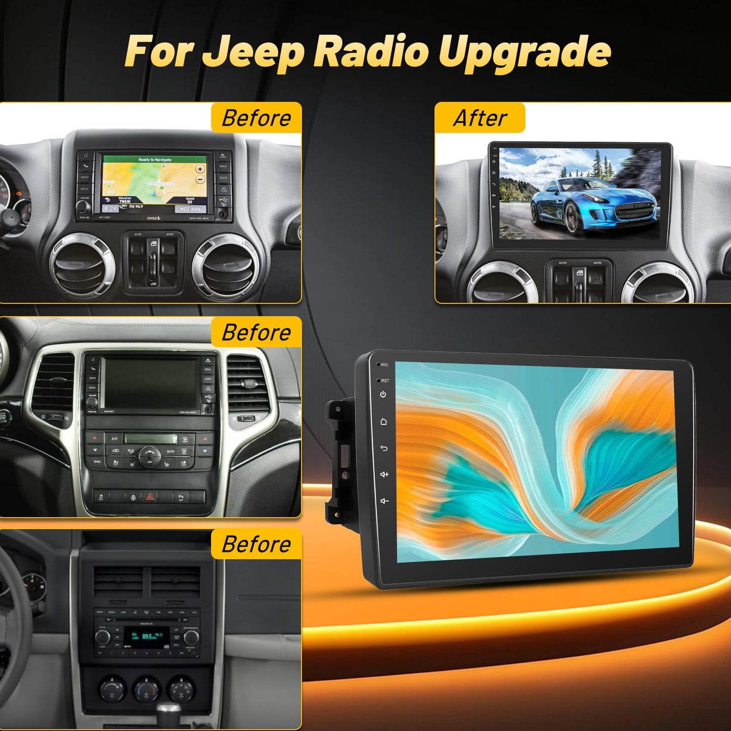 EKAT Car Radio Stereo for Jeep Wrangler JK 2007-2018 Compass Grand Cherokee Dodge Ram with Carplay/Android Auto Upgrade 2GB+64GB