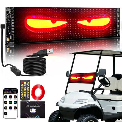 TOBWOLF Golf Cart Devil Eyes Light Sign, 23x5in Programmable Flexible Screen for Windshield with App Control, DIY Pattern Soft Screen LED Lights for Golf Car Trucks Festivals Decor