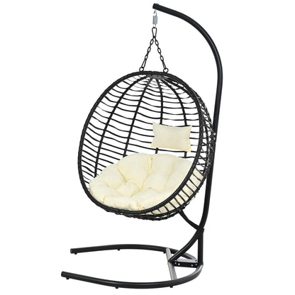 Merax Folding Hanging Egg Chair with Stand, Indoor Outdoor Wicker Hammock Swing Chair with Adjustable Anti-Slip Feet for Balcony, Bedroom, Garden