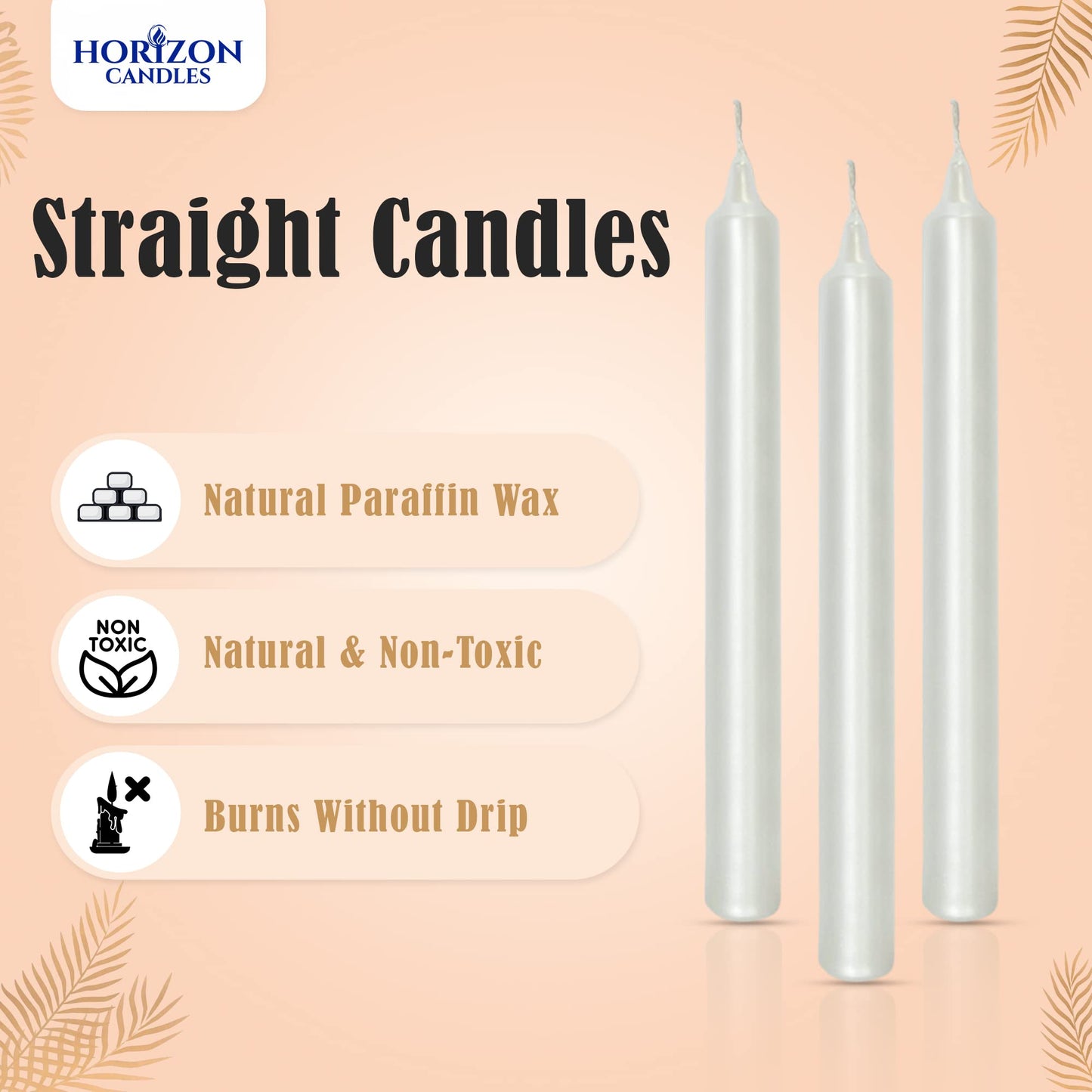 Horizon Candles - Pack of 10 Unscented Straight Candles, 9.84 Inches Tall, 10-Hour Burn Time, for Christmas, Father Day, Weddings, Romantic Dinners, and Parties, Pearl White