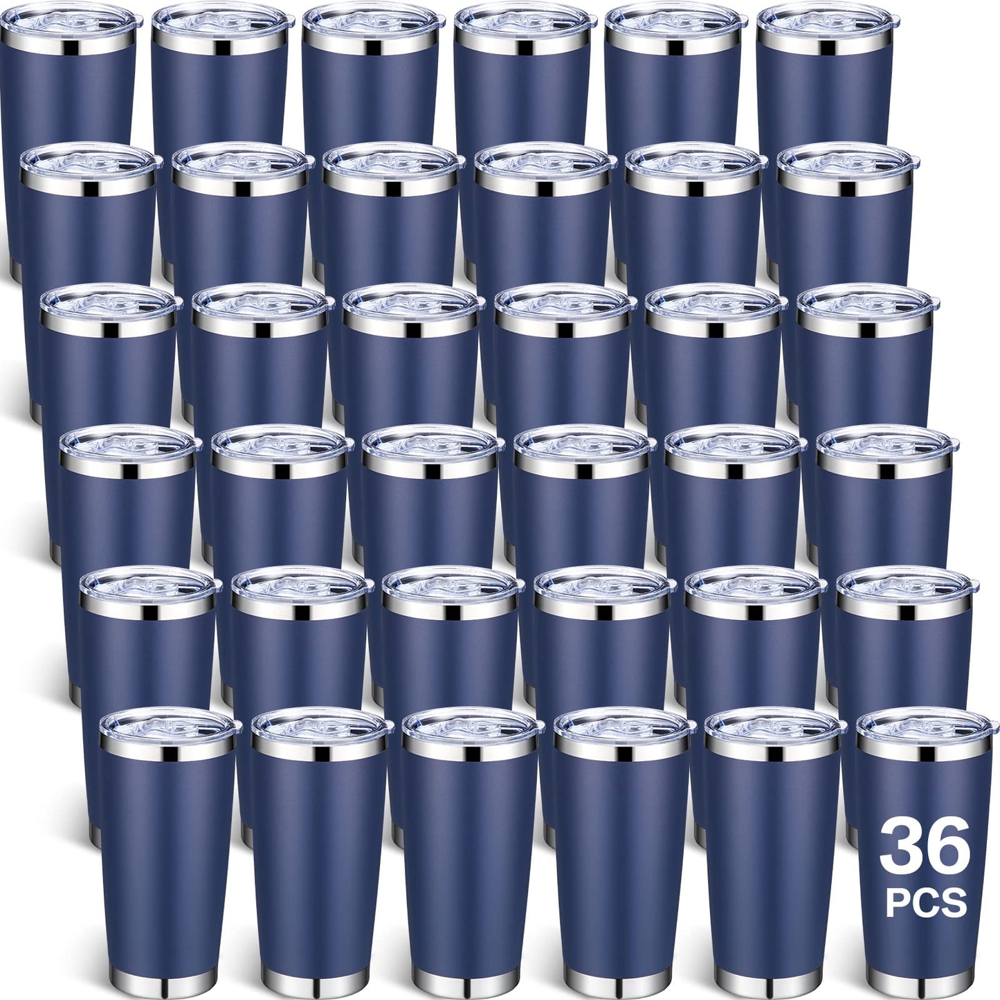 Sieral 36 Pack Stainless Steel Tumblers Bulk with Lids Double Wall Vacuum Insulated Coffee Cups Blank leakproof Powder Coated Tumblers for Engraving Wedding Graduation Party Favors(20 oz,Navy)