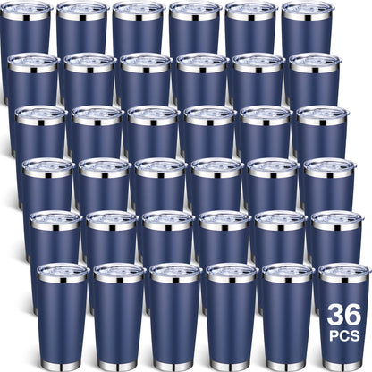 Sieral 36 Pack Stainless Steel Tumblers Bulk with Lids Double Wall Vacuum Insulated Coffee Cups Blank leakproof Powder Coated Tumblers for Engraving Wedding Graduation Party Favors(20 oz,Navy)