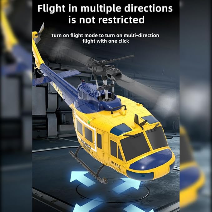 C032 UH-1 Huey RC Helicopter for Adults 1/48 Scale 2.4G 6CH Flybarless Remote Control Military Helicopter 3D Stunt Flight &amp High-Precision RC Airplane for Beginners (Yellow-Blue(2 Batteries))