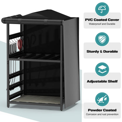Bknius Storage Station for Solo Stove Bonfire 2.0, Yukon, Ranger, Storage for Fire Pit Tools and Accessories, Firewood Rack Outdoor with Waterproof Cover, Iron Black