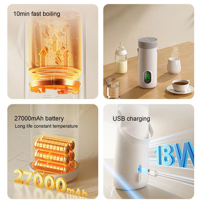 Travel Electric Kettle, 350ML Small Tea Coffee Kettle Mini Hot Water Boiler 27000mAh Rechargeable Portable Water Heater, 12 Hour Insulation