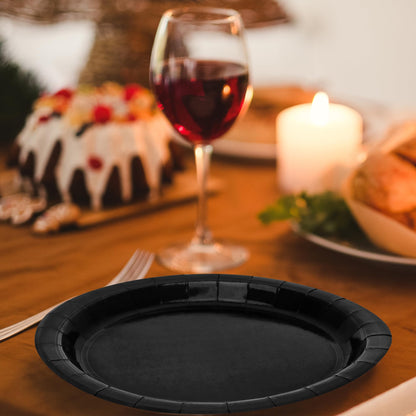 50 Pieces of Paper Plates, Round Black Party Plates Pack, Disposable 9 Inches Paper Dinner Plates, Everyday Use Plates for Daily Meals Picnic Camping Birthday Christmas Thanksgiving Supplies