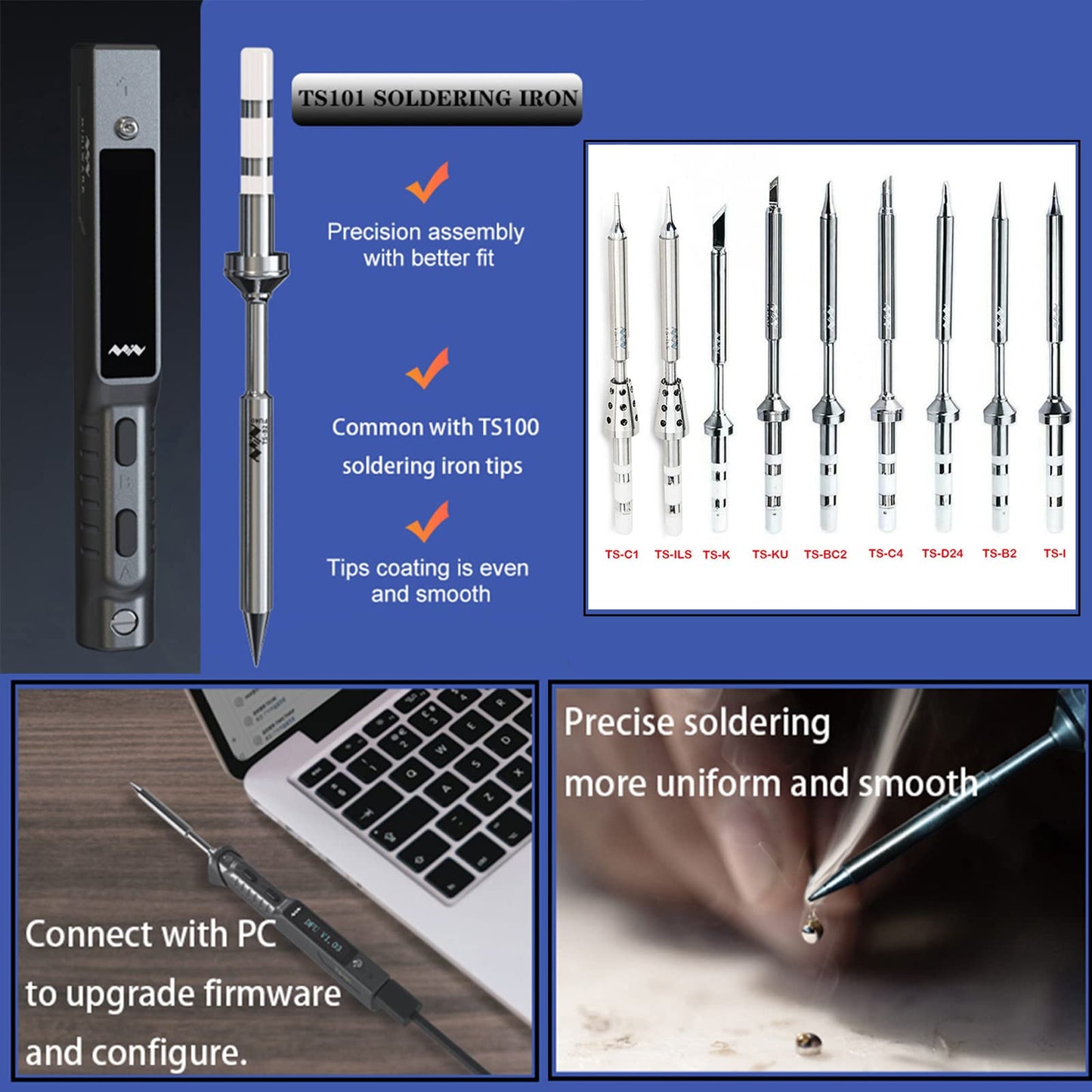 TOOLSAGE TS101 Soldering Iron Kit TS100 Upgraded PD DC Programmable Mini Portable Fast Heat Soldering Iron Station with I Tips Set