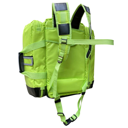 Kemp USA Ultimate EMS Backpack Neon Green Emergency Response Medical Bag Fluid Resistant Tarpaulin EMT Storage Fits BLS ALS Equipment D Tank Oxygen Cylinder Professional Field Use