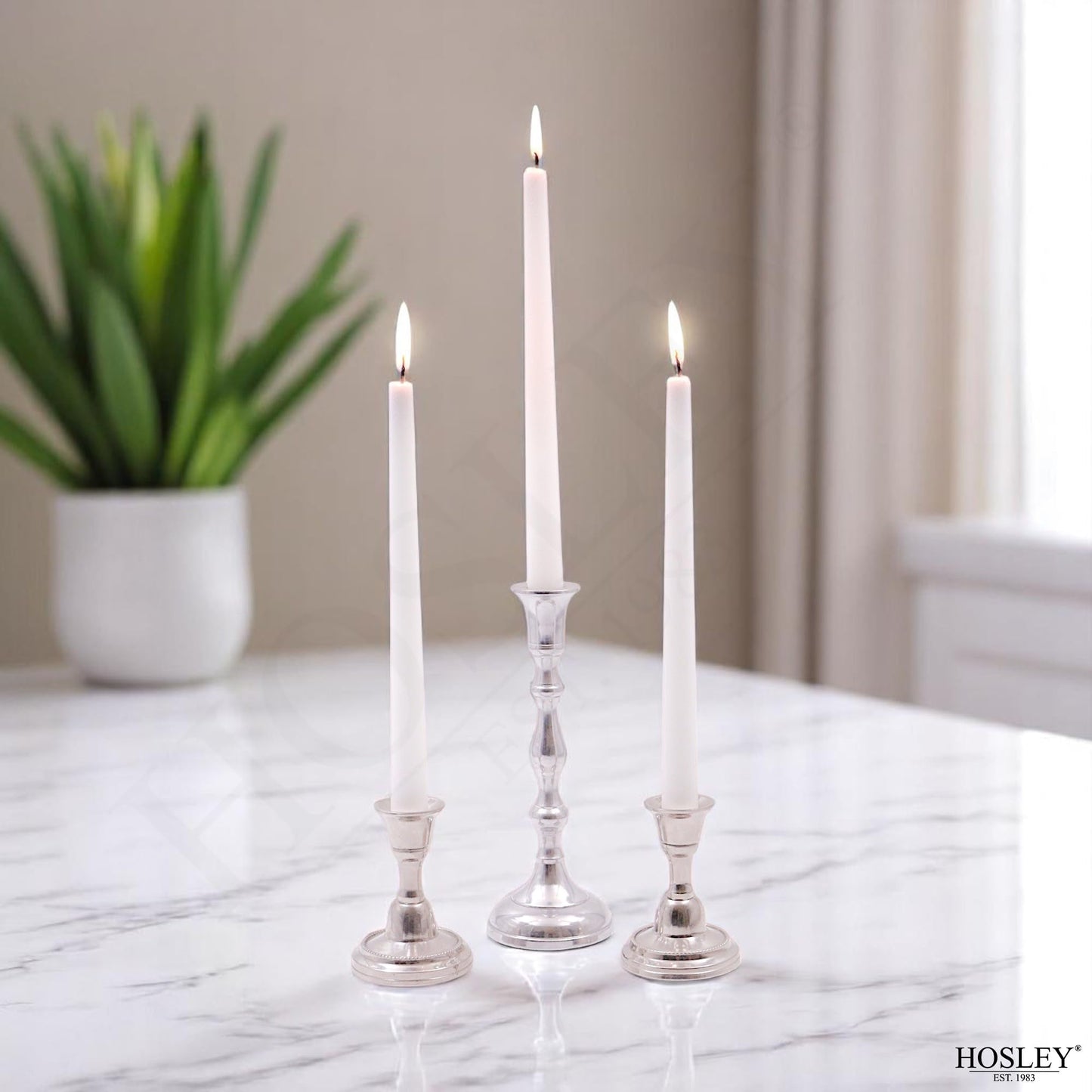 Hosley 12-Pack Unscented 10 Inch White Taper Candles, Premium Quality Smokeless, Dripless Candle Sticks for Home Décor, Restaurant, Church, Weddings & Parties