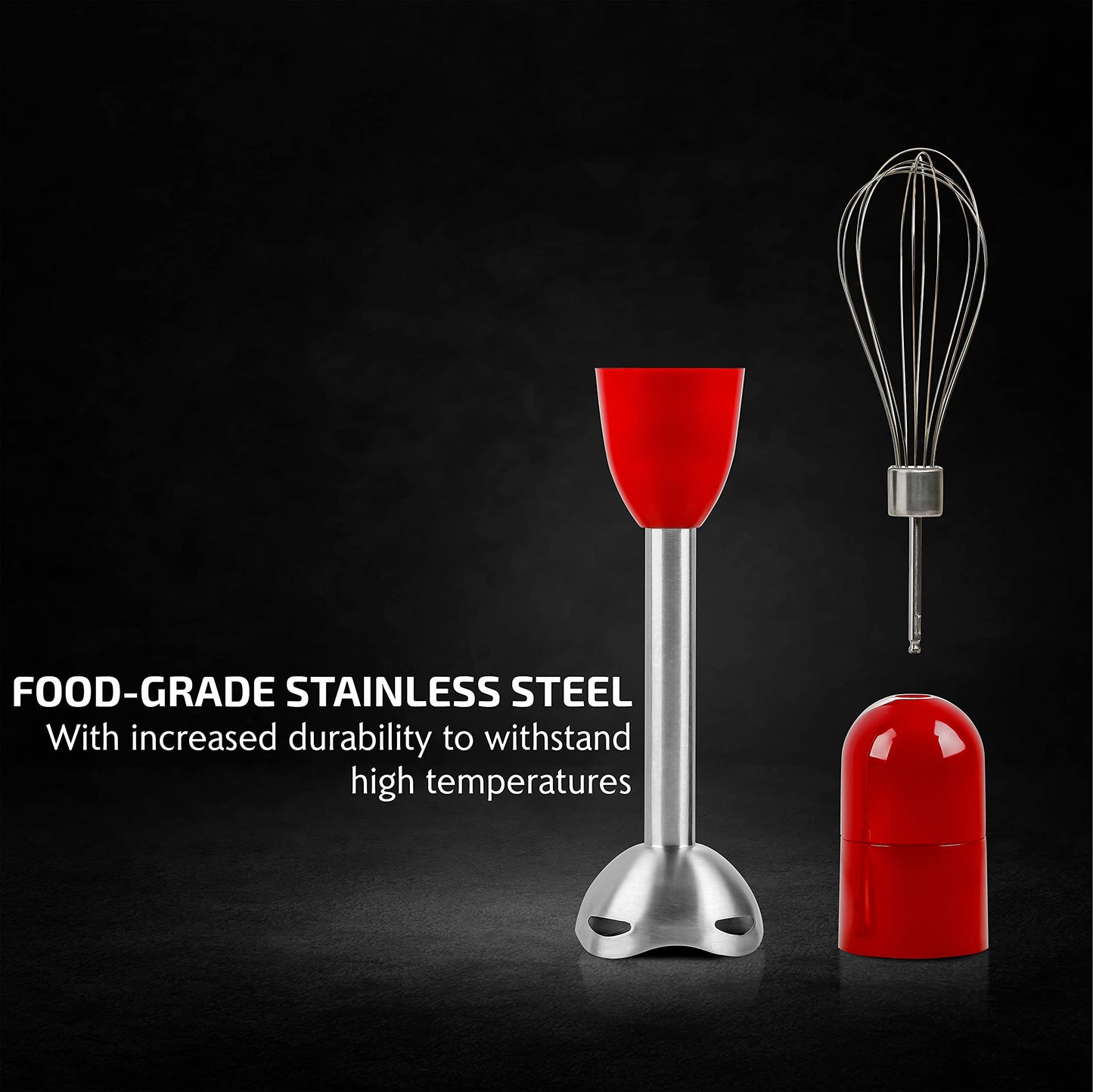 OVENTE Immersion Hand Blender, 300W Electric Handheld Portable Stick Mixer with 2 Mixing Speed and Stainless Steel Blades for Effortless Blending Smoothies, Shakes, Puree or Baby Food, Red HS560R