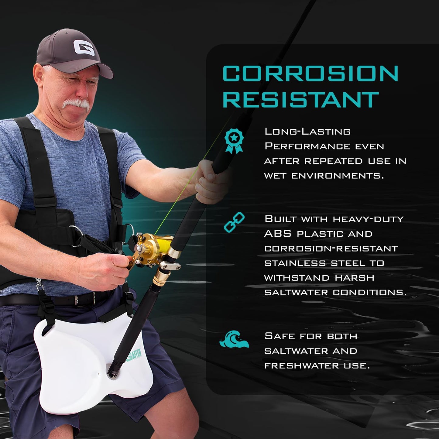 GAFFER SPORTFISHING Adjustable Fishing Belt & Shoulder Harness - Safety Buckle with Foam-Padded Straps Fish Rod Holder