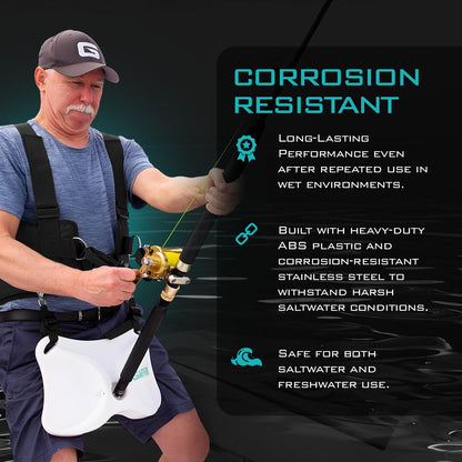 GAFFER SPORTFISHING Adjustable Fishing Belt & Shoulder Harness - Safety Buckle with Foam-Padded Straps Fish Rod Holder