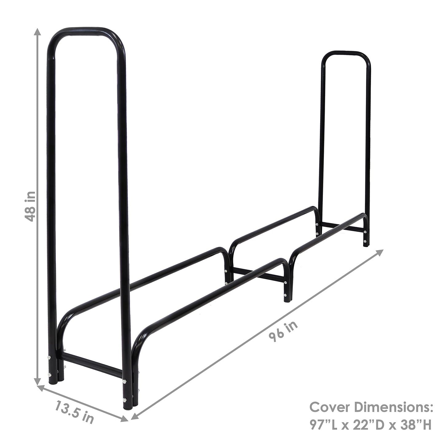 Sunnydaze 8-Foot Firewood Rack with Cover - Outdoor Wood Storage - Heavy-Duty Steel Log Holder - 1500-lb Capacity