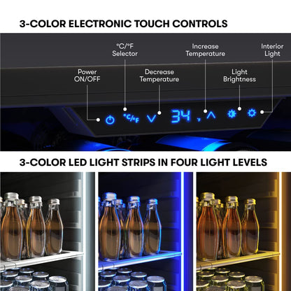 Zephyr Presrv 24 Inch Beverage and Wine Fridge Single Zone Under Counter, Built-in Drink Refrigerator, 7 Bottles, 108 x12oz Cans